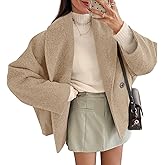 Yousify Womens Cropped Pea Coats Oversized Wool Blend Short Jackets Lapel Double Breasted Fall Winter Outerwear Outfits