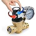 U.S. Solid Water Regulator Valve- 3/4" NH Thread NO Lead Brass Hand Adjustable RV Pressure Regulator with Pressure Gauge