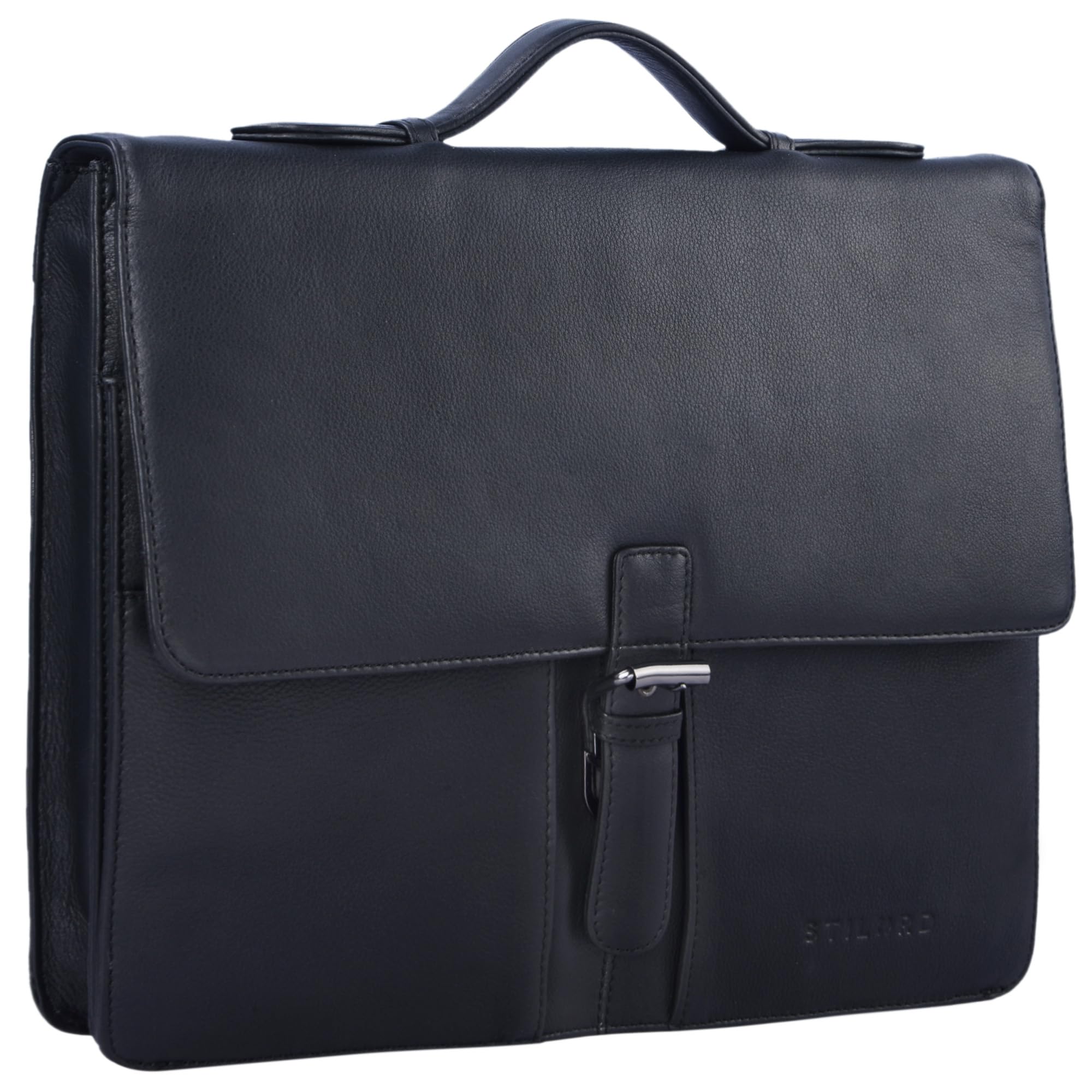 STILORD "Aurelio" Conference Folder Leather with Handle A4 Portfolio Document Folder Sophisticated Vintage Design fit for 13,3 MacBooks Colour:Black