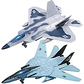 Double Fighter Jet Toy, F14 & F22 Diecast Planes with Lights & Sounds, Pull Back Military Airplane Toy, Great Gift for Toddle