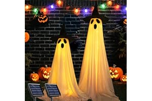 HUGSVIK 2 Pack Halloween Decorations Outdoor, Solar Light Up Spooky Ghost Decorations, Waterproof Solar Halloween Lights Outdoor Ghost Decor for Yard, Porch, Pathway, Haunted House Party Decor