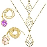 Tondiamo 3 Pcs Adjustable Crystal Necklace Holder, Titanium Alloy Empty Stone Cage Cord Necklace,Boho Fish Netted Pendants for Women Men Quartz Gemstone Craft DIY Jewelry Making, 3 Sizes