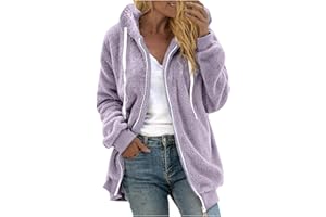 Huilaibazo Women Fuzzy Jackets Full Zip Hooded Sweatshirt Coat Winter Warm Fleece Plush Zipper Hoodies Cozy Cardigan Outwear