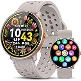 Smart Watch for Women Men, for Android iOS with Sleep Monitor, Pedometer Fitness Tracker, Bluetooth Call, IP68 Waterproof, 112+ Sport Modes Calorie Counter Round Smartwatch (Casual, Gold-Pink, 1.39)