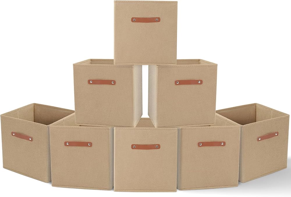 Amazing Tour 4 Pcs Cube Storage Boxes 27x27x27 Khaki Foldable Fabric