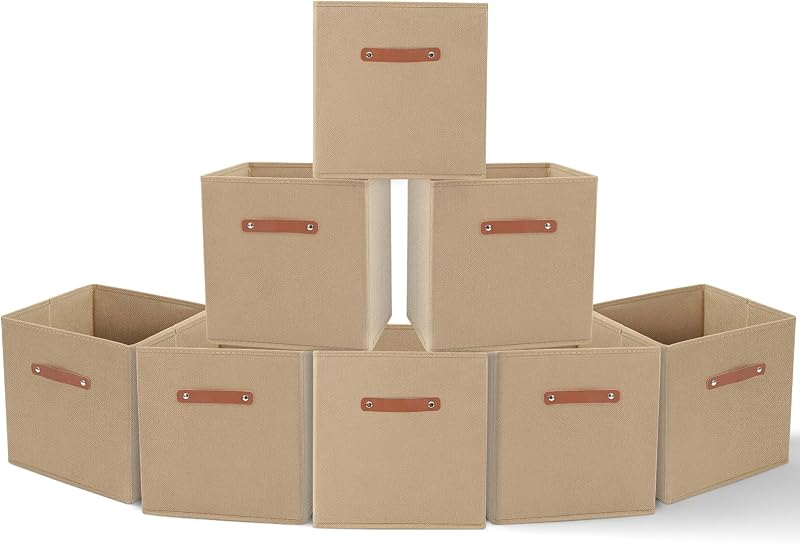 Amazing Tour 4 Pcs Cube Storage Boxes 27x27x27 Khaki Foldable Fabric