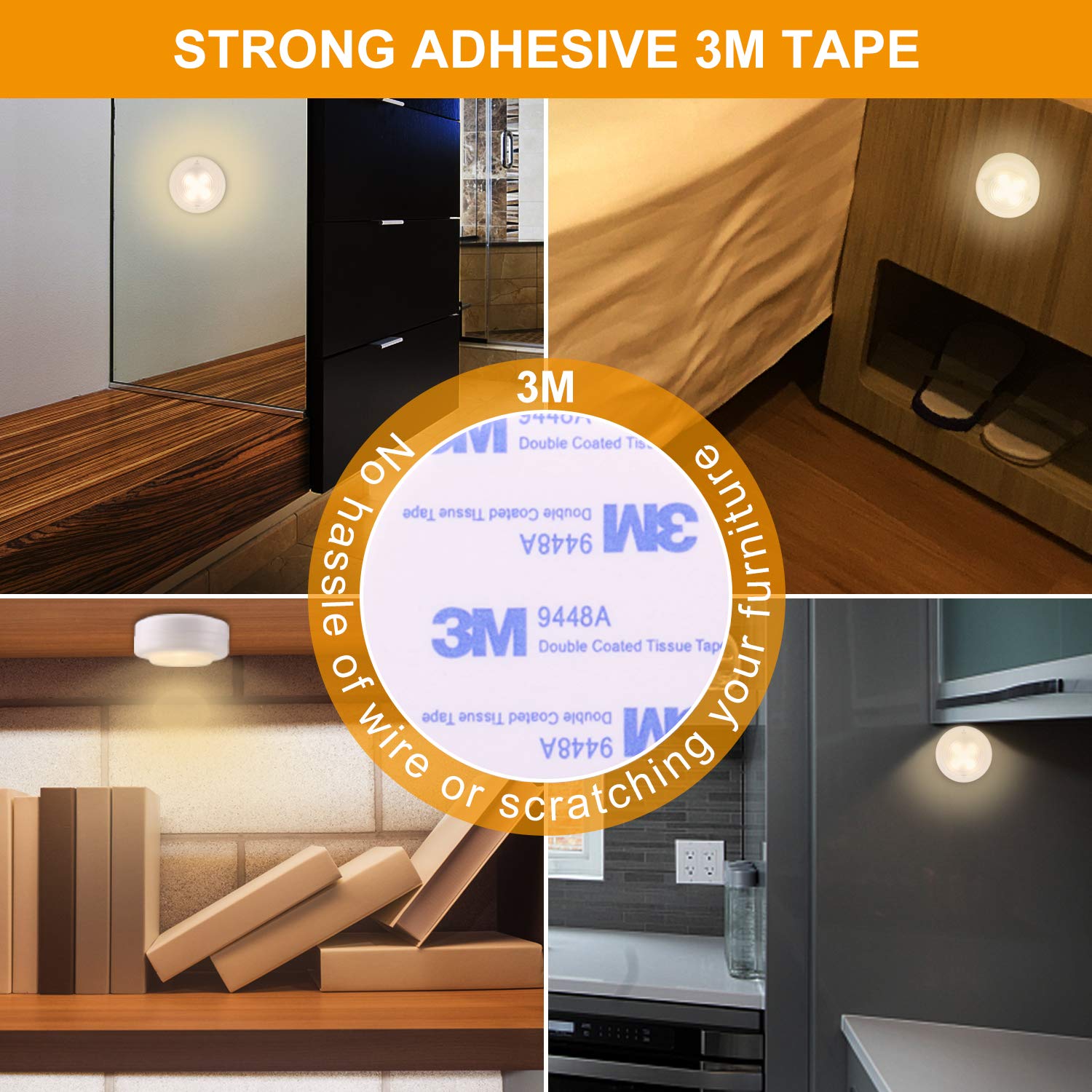 Schrankleuchten WOWGO Kabinett Beleuchtung Unterbauleuchten, drahtloses batteriebetriebenes LED Nachtlicht mit Fernbedienung für Küchen, Treppen, Kabinett und Garderobe