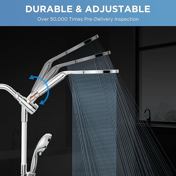 MAKEFIT DUAL HANDHELD SHOWER HEAD COMBO, 2-IN-1 RAIN SHOWER HEADS SYSTEM 8 INCH RAINFALL SHOWER HEAD AND 10 MODES HIGH PRESSURE HAND HELD SHOWERHEAD WITH BUILT-IN POWER WASH