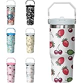 Xchearser Strawberry Cherry Tumbler with Handle and Flip Straw for Women Men, 30oz Cute Stainless Steel Insulated Cup, Water Bottle Travel Coffee Mug Gifts