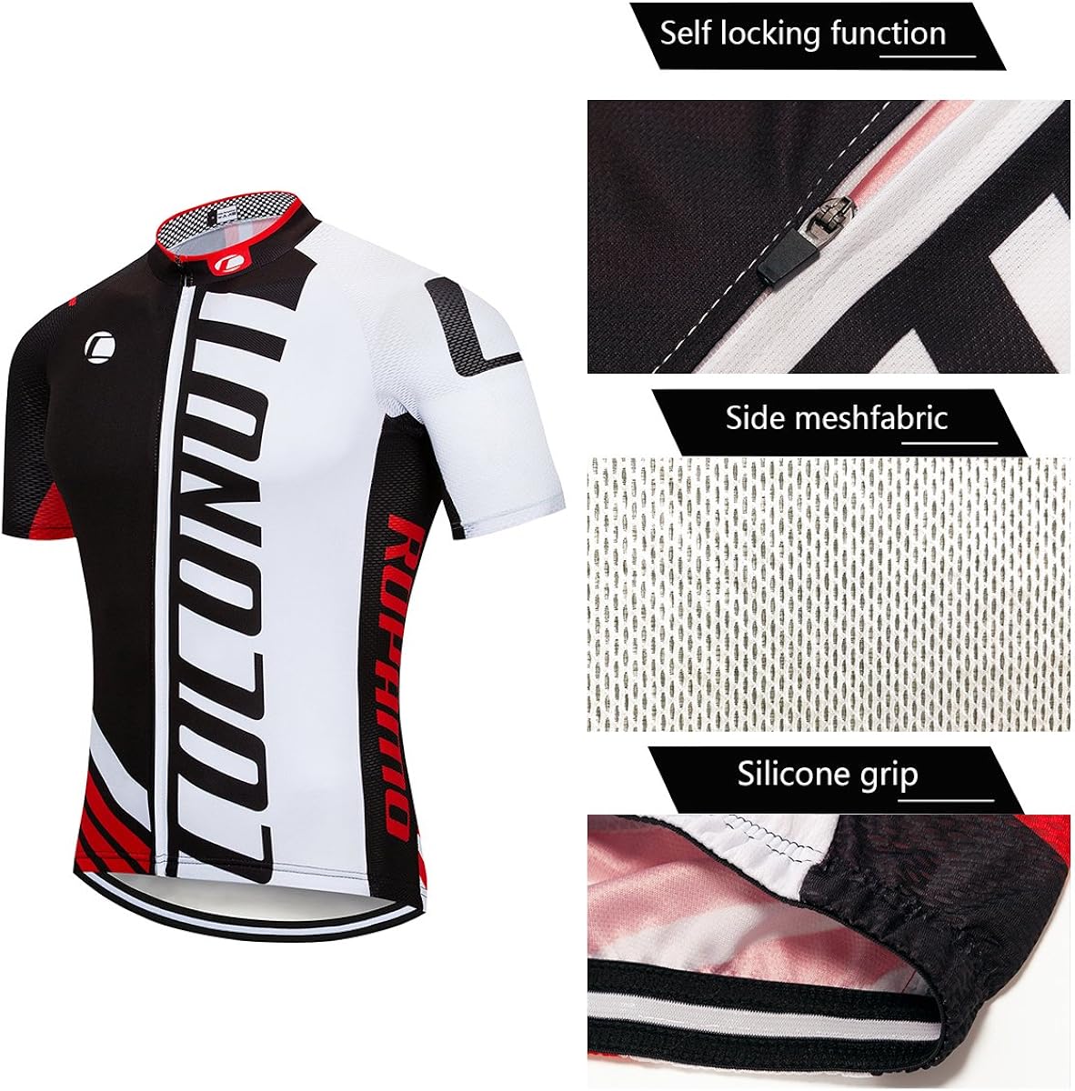 Men's Cycling Jersey Short Sleeve Full Zip Bike Clothing Set Quick-Dry Bib Shorts with 3D Gel Padded: Clothing