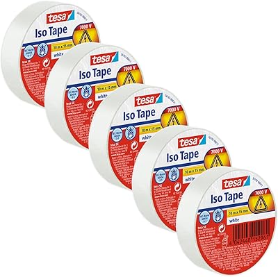tesa Isolierband im 5er Pack- Selbstklebendes Isolierband, hitzebeständig - Zum Isolieren, Reparieren und Bündeln - 5x 10 m : 15mm - Weiß