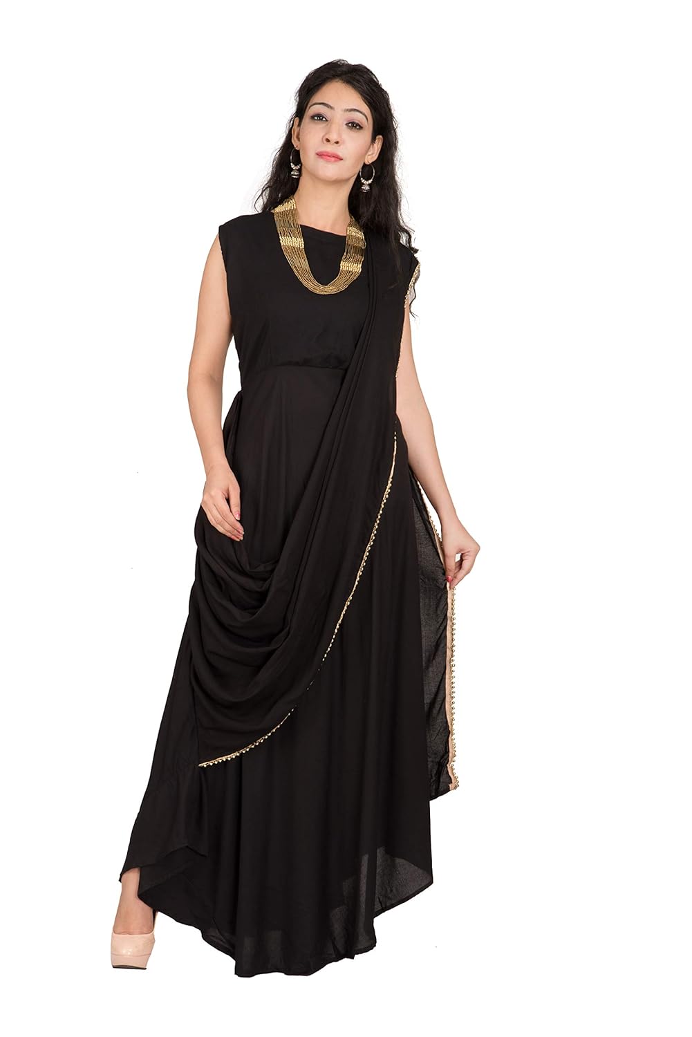 generic women's viscose long gown dress (black, free size)