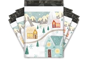 PRO SUPPLY GLOBAL 10x13 (100) Winter Village Christmas Designer Poly Mailers Self Sealing Waterproof Shipping Envelopes Holiday Premium Printed Bags For Small Businesses