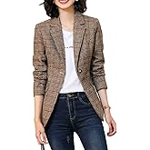 Leyoutx Womens Plaid Blazer Classic Notch Lapel Button Long Sleeve Slim Checker Jacket Outwear