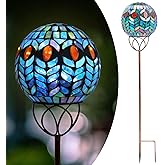 Afirst Solar Outdoor Garden Lights Decorative - Mosaic Solar Stakes Gazing Ball Waterproof Outdoor Lights Stakes for Pathway Yard Lawn Decoration(Green)