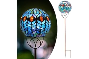 Afirst Solar Outdoor Garden Lights Decorative - Mosaic Solar Stakes Gazing Ball Waterproof Outdoor Lights Stakes for Pathway Yard Lawn Decoration(Green)
