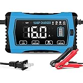 16 AMP Battery Charger, 6V/12V/24V Smart Car Battery Charger, Trickle Charger, Fully Automatic Chargers and Maintainer for Ca