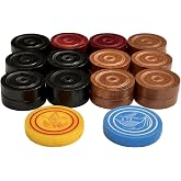 Pam Herbals Professional Wooden Carrom Coins Set 8mm (24 Pcs) with 2 Strikers - Tournament Grade Carrom Men for Carrom Board Game
