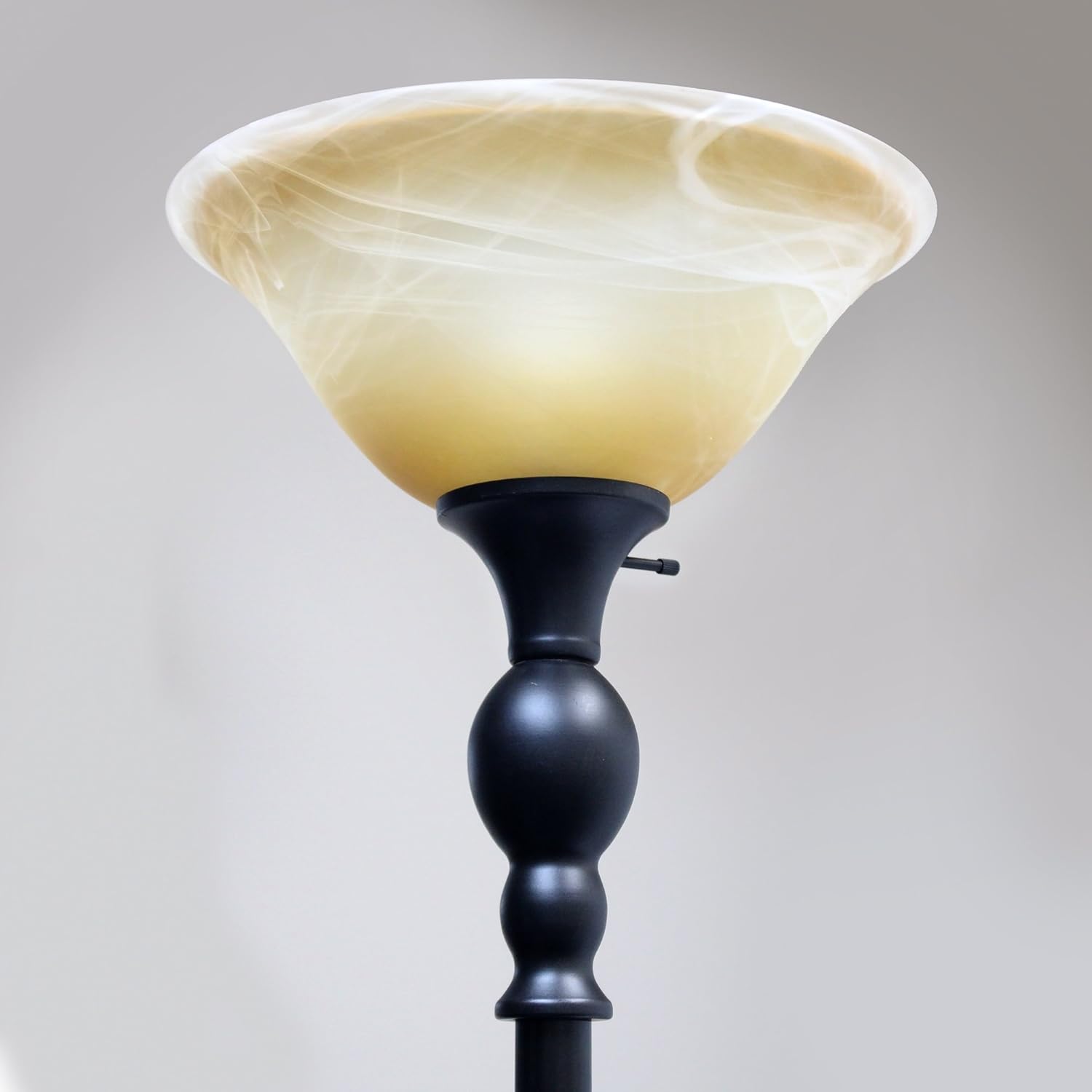 Elegant Designs LF2001-RBZ 1 Light Torchiere Marbelized Glass Shade Floor Lamp, Restoration Bronze/Amber - - 