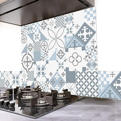99 Deco Credence Cuisine Aluminium Ciment Style Gris Bleu L60xh70cm Amazon Fr Cuisine Maison