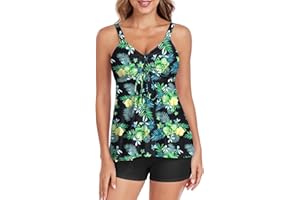 Jollkichay Tankini Swimsuits for Women Tummy Control Swimsuit Modest Tankini Top with Boyshort Bathing Suit Swimsuit