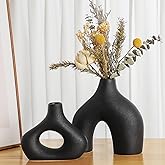 CEMABT Black Ceramic Round Matte Donut Vase Set of 2 for Modern Minimalist Bohemian Decor Pampas Grass Decoration-Perfect Vas