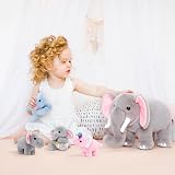 OUOZZZ 14” Elephant Plush Mummy and Babies Family Set with 4 Inside view 5