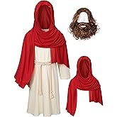 Irtysh Kids Jesus Saint Religious Biblical Robe Fancy Dress Costume Wig Moustache Scarf Shawl Waist Rope set