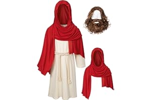 IRTYSH Kids Jesus Saint Religious Biblical Robe Fancy Dress Costume Wig Moustache Scarf Shawl Waist Rope set