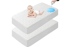 Lunsing 2 Pack Waterproof Crib Mattress Protector, Soft Breathable and Noiseless Baby Mattress Pad Cover with 4-13 in Deep Pockets