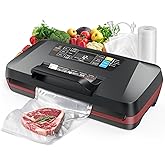 95KPa Vacuum Sealer Machine for Food, Automatic with Dual 12mm Heat Seal, 10-in-1 Modes, Built-in Cutter & Bag Storage, Includes 1 Roll and 10 Pre-Cut Bags