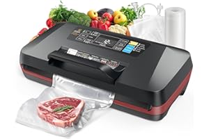 ROUUO 95KPa Vacuum Sealer for food,Commercial Full Automatic Food Vacuum Sealer Machine with Double 12mm Heat Seal, 10-in-1 Modes, Built in Cutter & Bag Storage, Includes 1 Roll and 10 Pre-Cut Bags