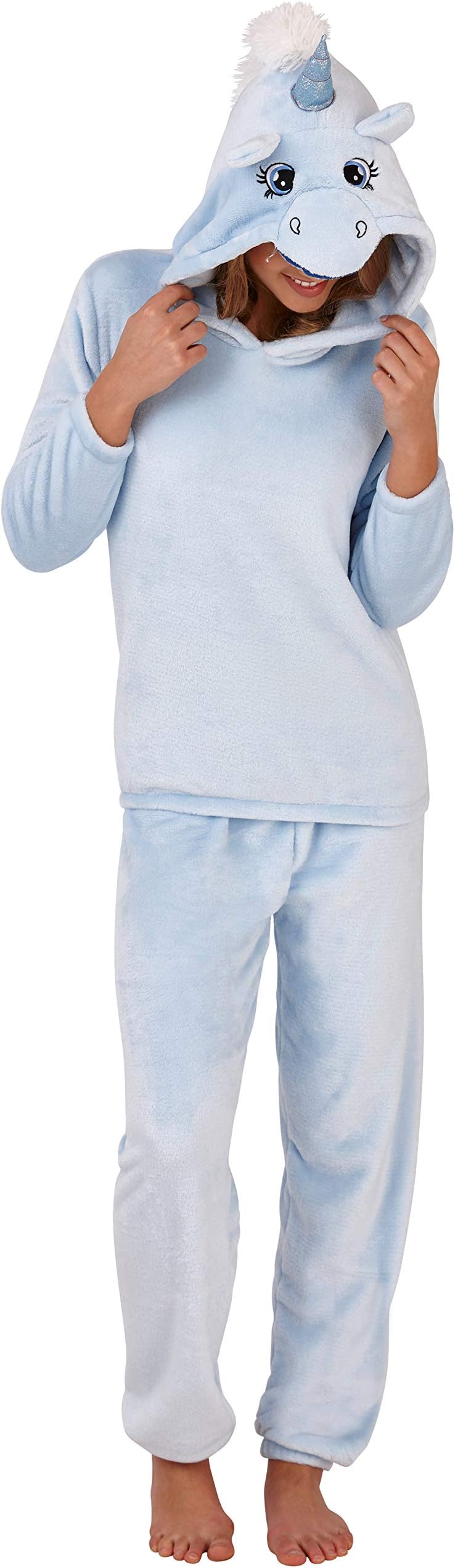Womens Unicorn Onesie Ladies Pyjamas 3D Ears Horn & Tail All in One Loungewear