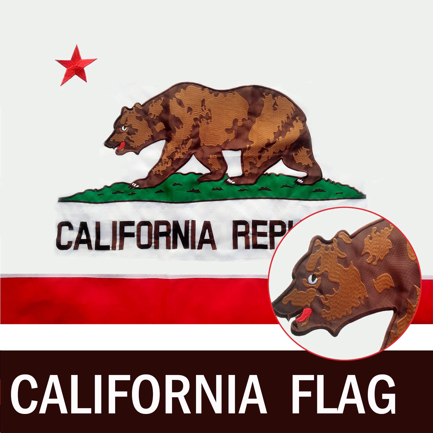 GORISE California State Flag 3x5 Ft Embroidered Sewn Stripes, California Republic Bear State Flag CA State Flags (California Flag 3x5)