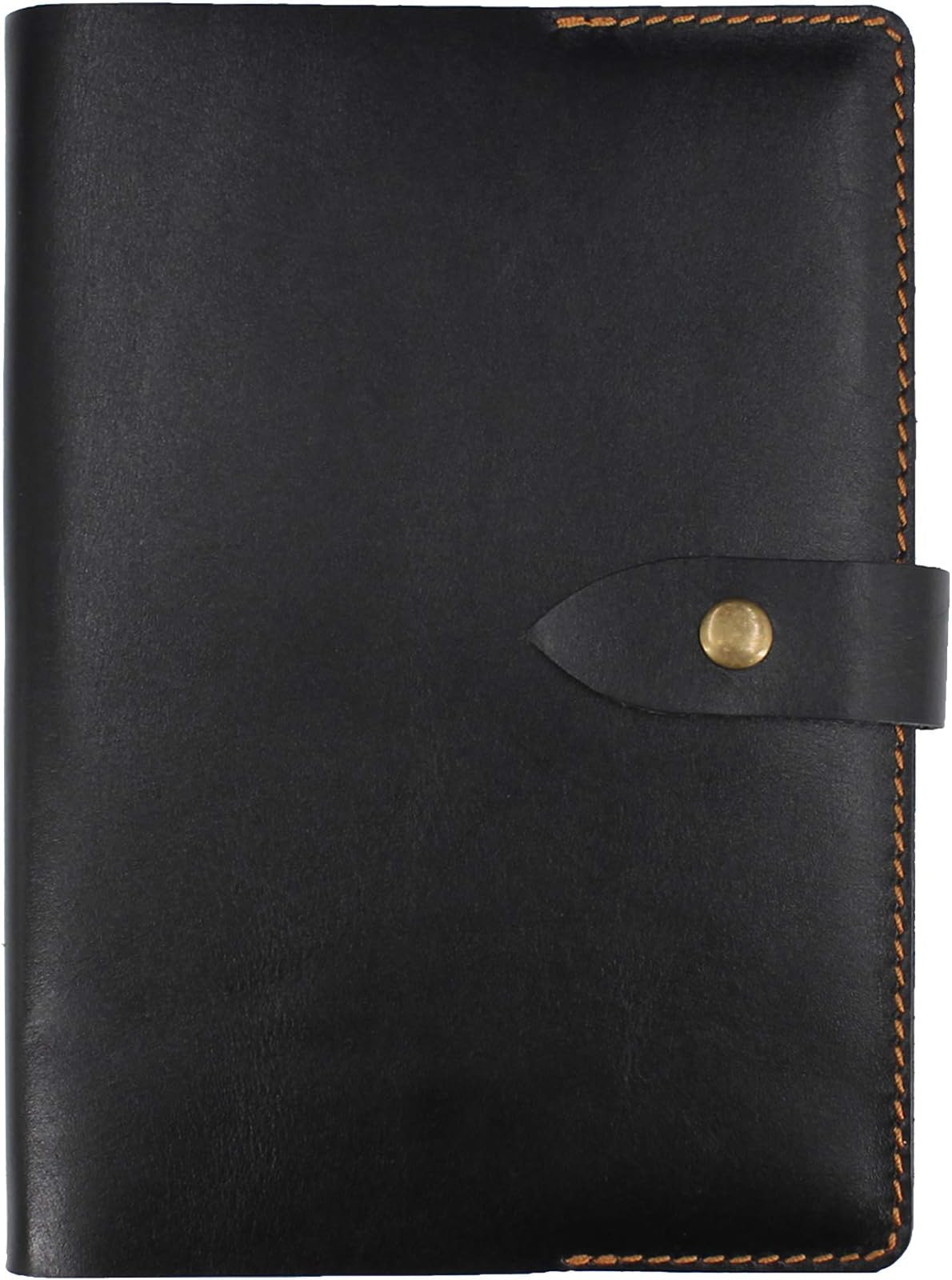 JoyToken Handmade Leather A5 Journal Replaceable Notebook Snap Button Closure (Black)