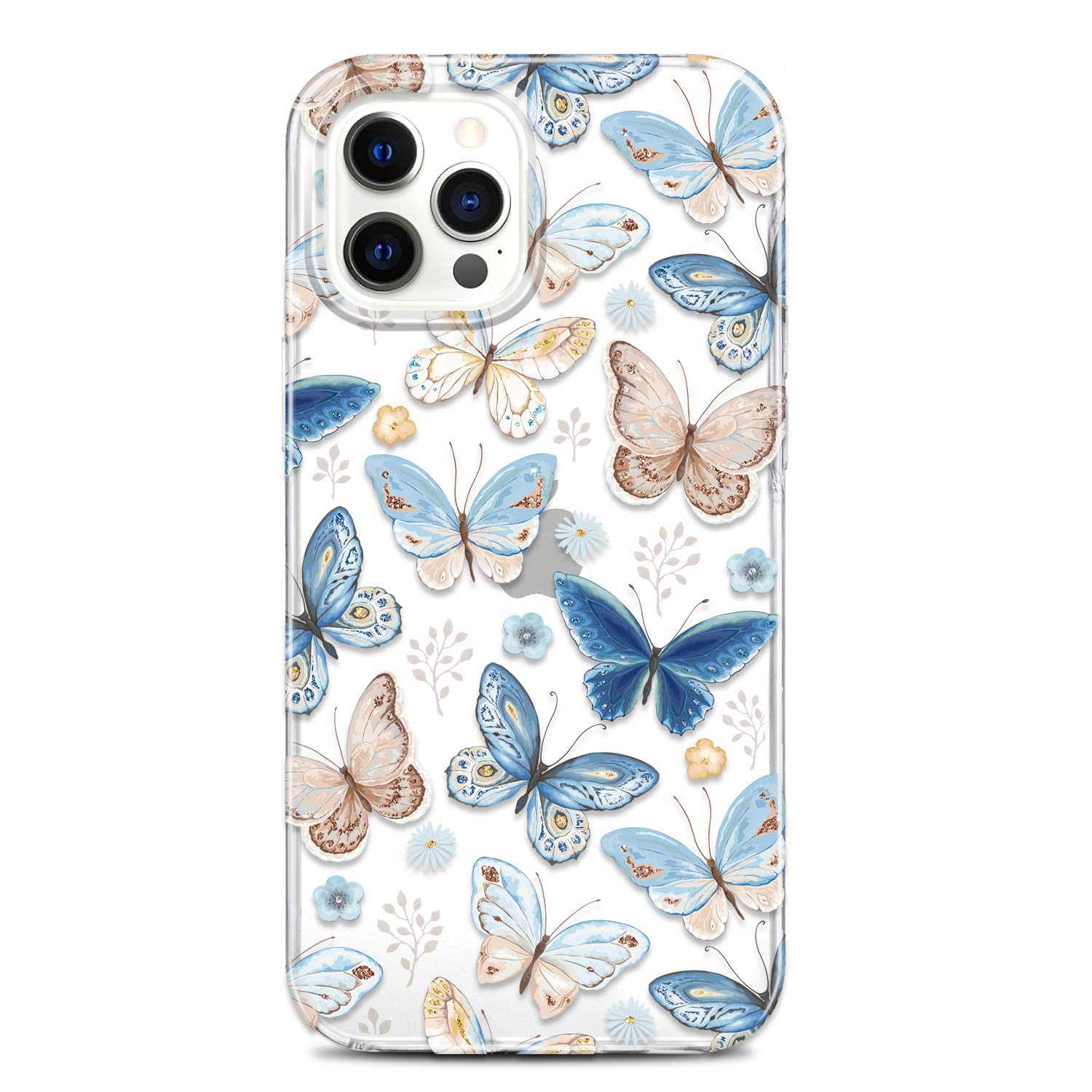 RXKEJI Clear Case Compatible with iPhone 12 and iPhone 12 Pro Cute Girls Floral Design TPU Soft Slim Flexible Silicone Cover Phone Case 6.1 inch 2020 Butterfly Blue โ image 1