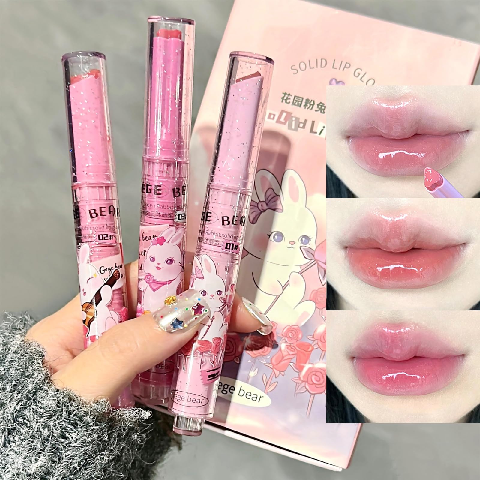 3Pcs Sweet Heart Jelly Lipstick Set, Long Lasting Moisturising Jelly Lip Gloss, Smooth Glossy Lip Balm, Love Lipstick Gift Set for Women and Girls (A)