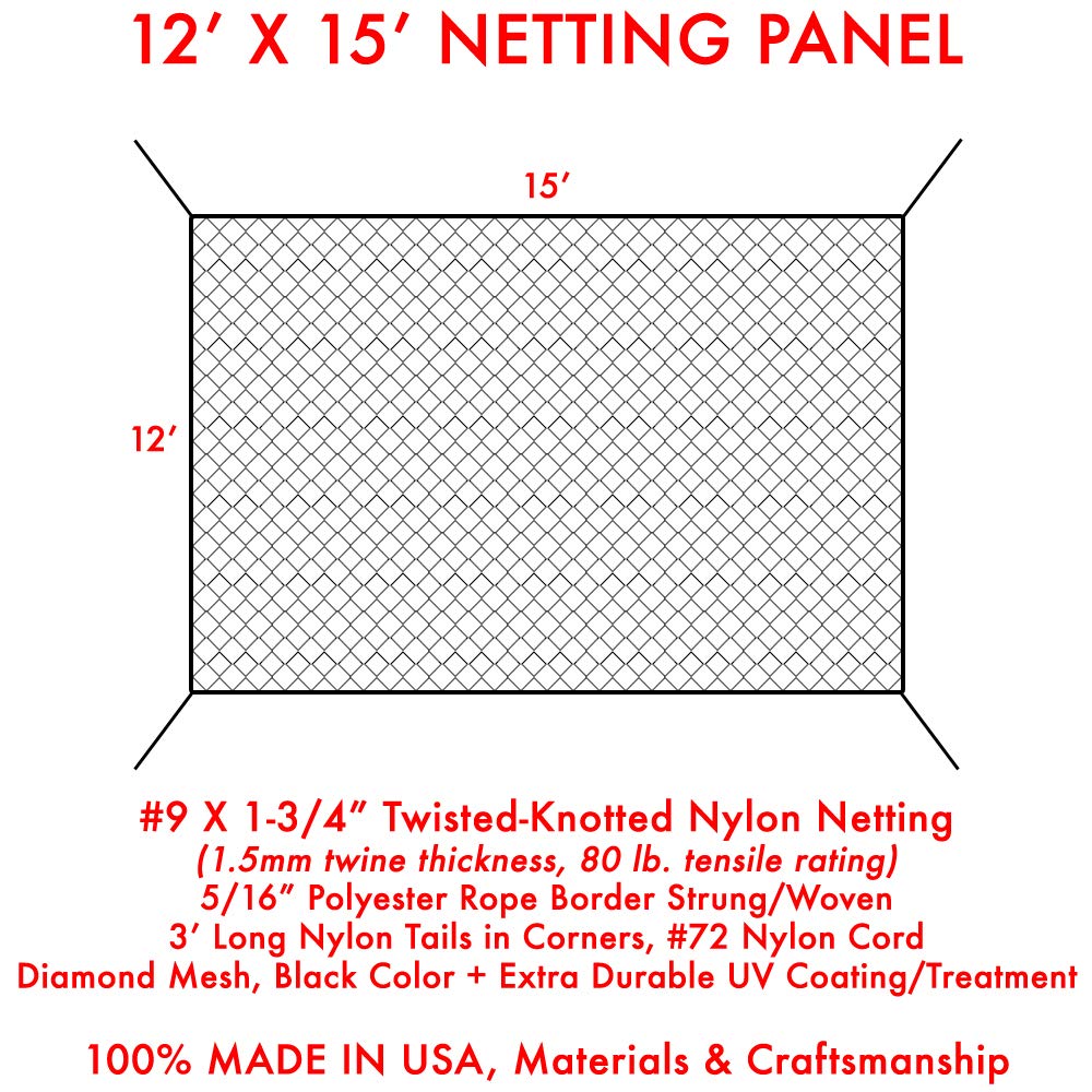 12 X 15 Barrier Net Containment Netting 1 5mm Nylon Netting Perimeter Rope Strung Basketball Barrier Netting Sport Netting Bird Netting Soccer Volleyball Baseball Softball Tennis Garden Sports Outdoors