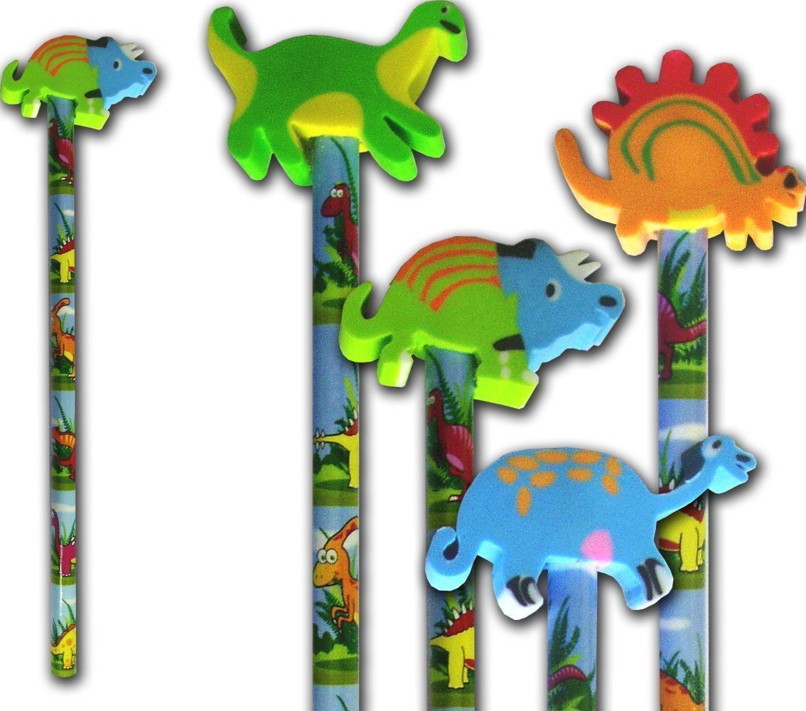 Dinosaur Pencil and dinosaur rubber stationery & party bag filler x 6