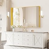 Koonmi 30x48 Inch Metal Framed Bathroom Mirror for Wall, Gold Rectangle Vanity Mirror with Anti-Rust, Shatterproof Tempered Glass, Horizontal/Vertical Hanging for Farmhouse, Bedroom, Entryway