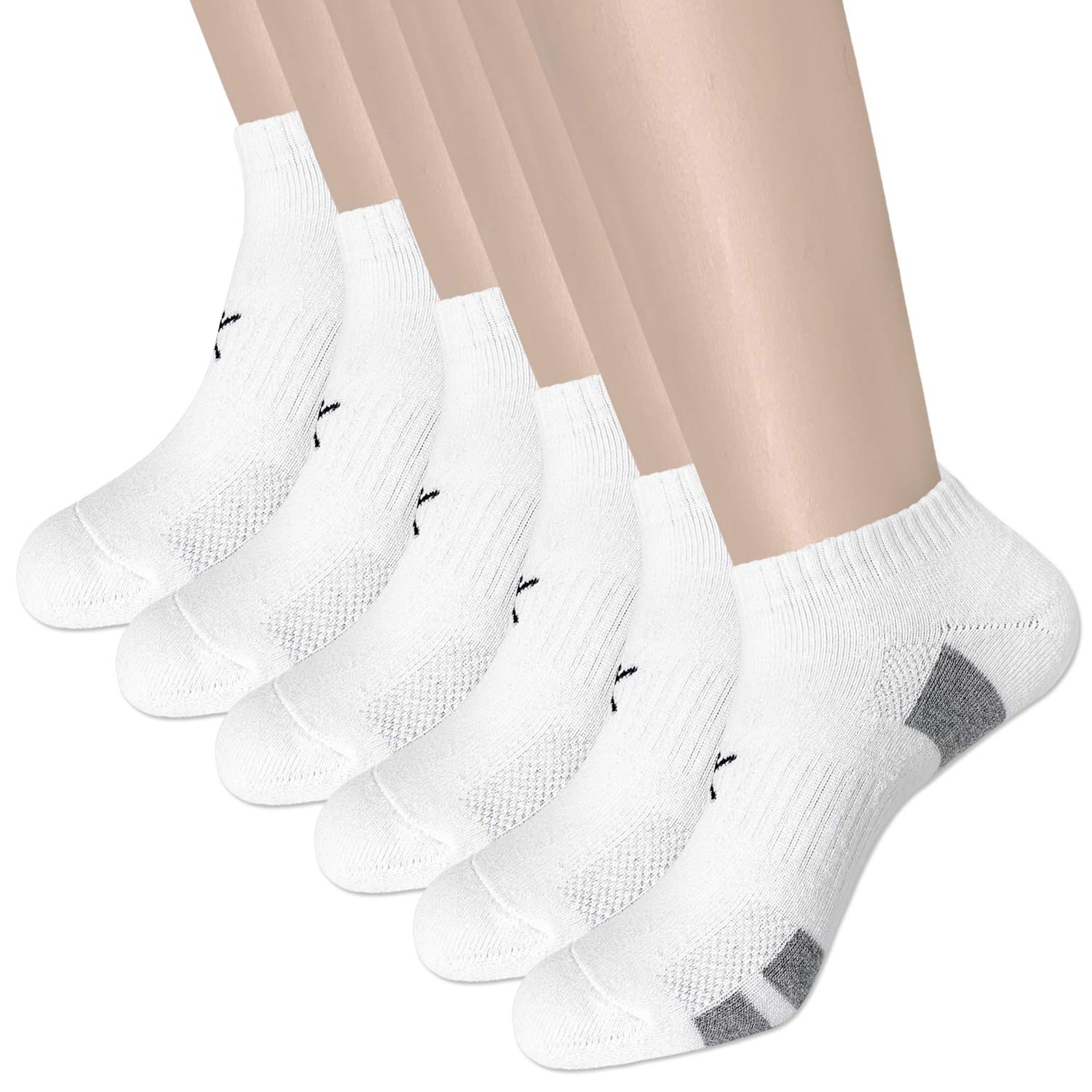 KONY Mens 6 Pairs Moisture Wicking Cotton Thick Cushioned Low Ankle