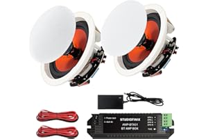 STUDIOFINIX 8-Inch Bluetooth Ceiling Speaker Complete System with A 2-Channel Amplifier, 400W Max Power Output Pair - Perfect for Clear Sound in Living Room, Office, Kitchen, Basement & Covered Patio