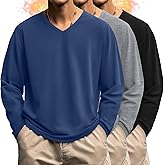 August Alley 3 Pack Men's Big and Tall Shirts Thermal Fleece Lined Long Sleeve Tops V Neck Sweatshirts Base Layer Tees Winter