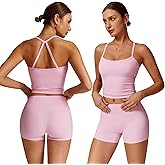 GXGPML Women 2 Piece Workout Sets (2025 NEW) Yoga Outfit Open Back Tank Top High Waisted Shorts Gym Sets Tracksuits