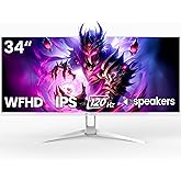CRUA 34'' White Ultrawide Gaming Monitor 120HZ, 21:9 UWFHD 2560X1080 IPS Panel Computer Monitors with Built-in Speakers, Supp