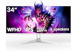 CRUA 34'' White Ultrawide Gaming Monitor 120HZ, 21:9 UWFHD 2560X1080 IPS Panel Computer Monitors with Built-in Speakers, Supp