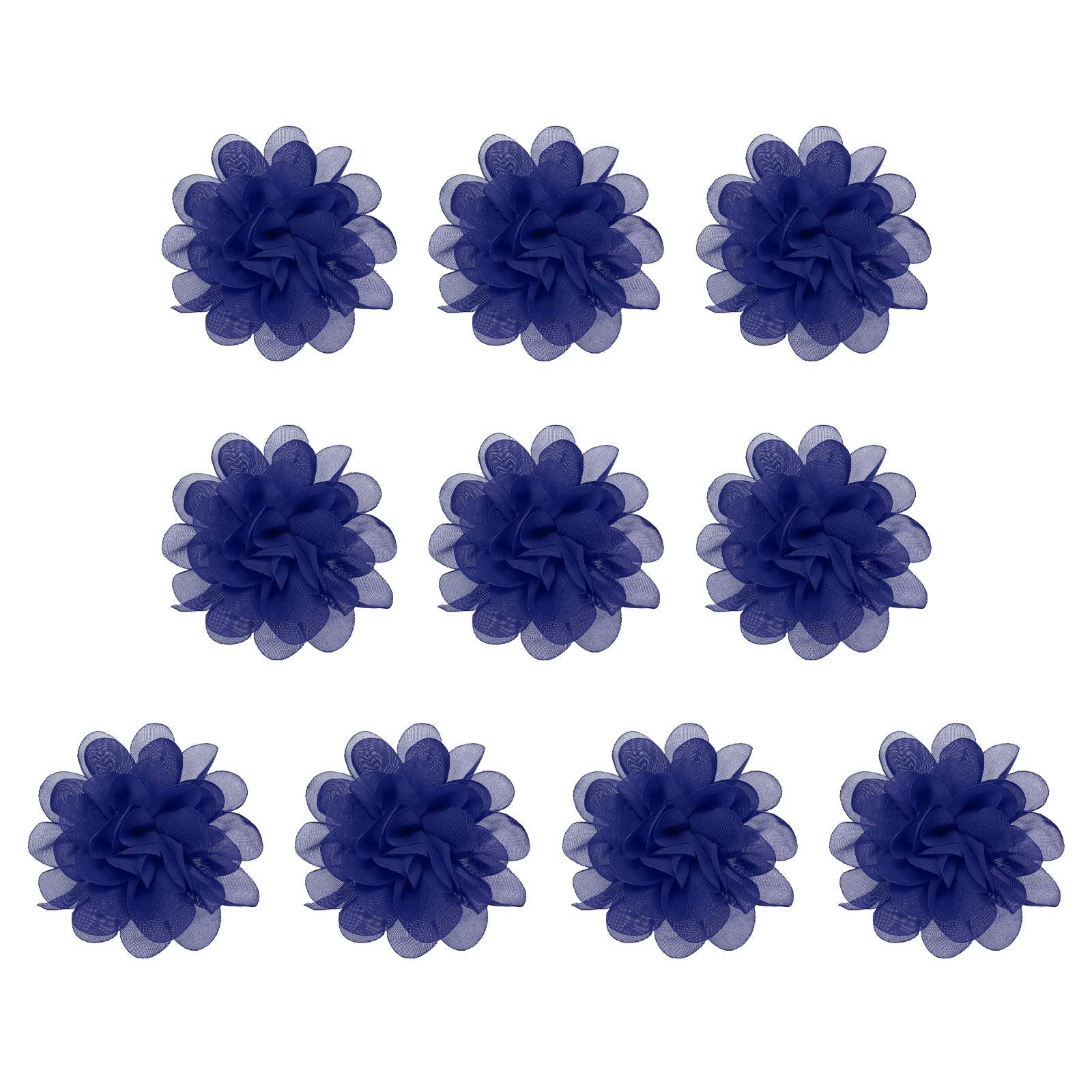 PATIKIL 3.9" Chiffon Flowers, 10 Pcs Mesh Fabric Flowers Sewing Fabric Appliques Headband Embellishments for DIY Craft Wedding Decor, Dark Blue