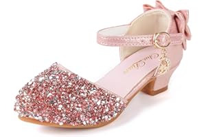 ChuLian Girls Sandals Little Kids Glitter Bow Dress Shoes Crystal Low Heel Sequins Princess Sandals Toddler Flower Wedding Party Shoes