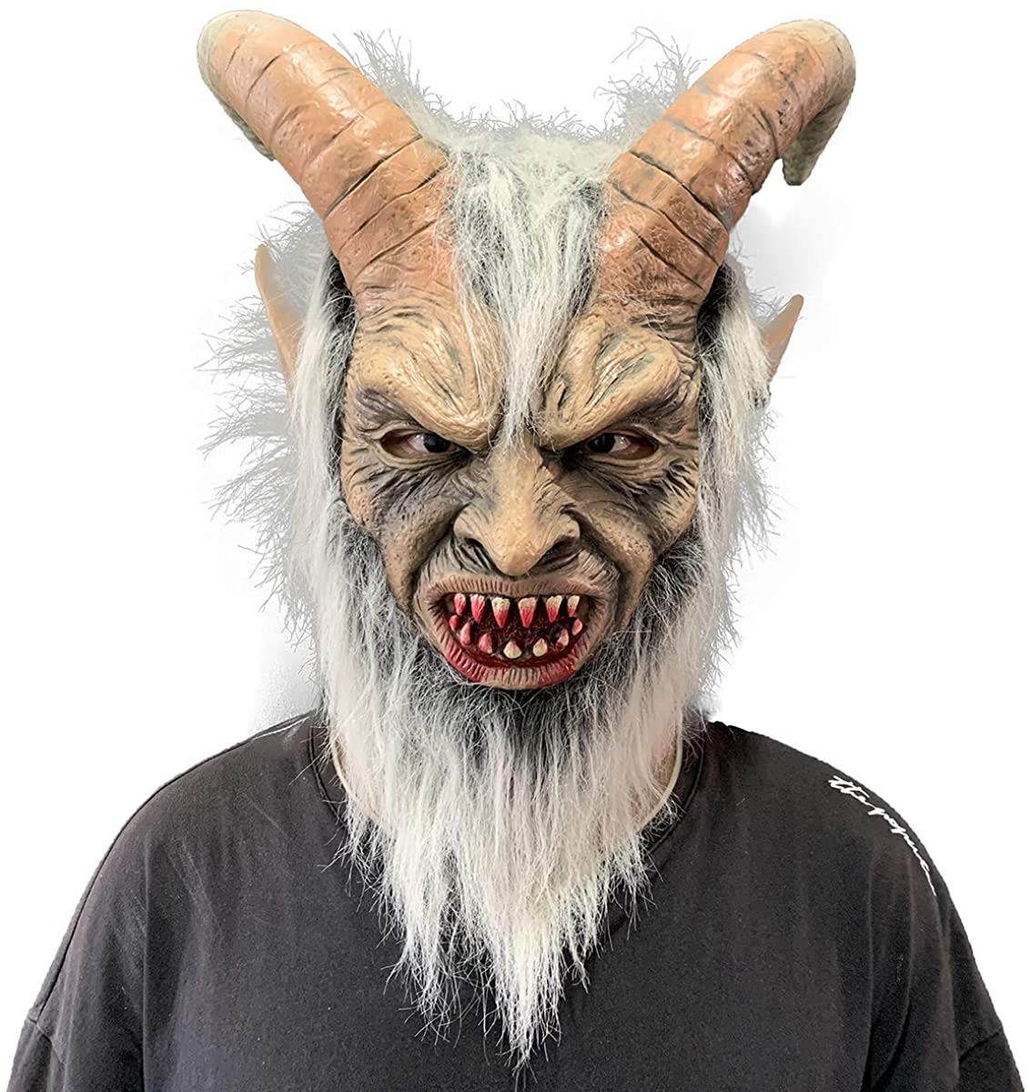 Lucifer Mask with Horns Scary Devil Krampus Masks Halloween Cosplay Costume Props (Grey)