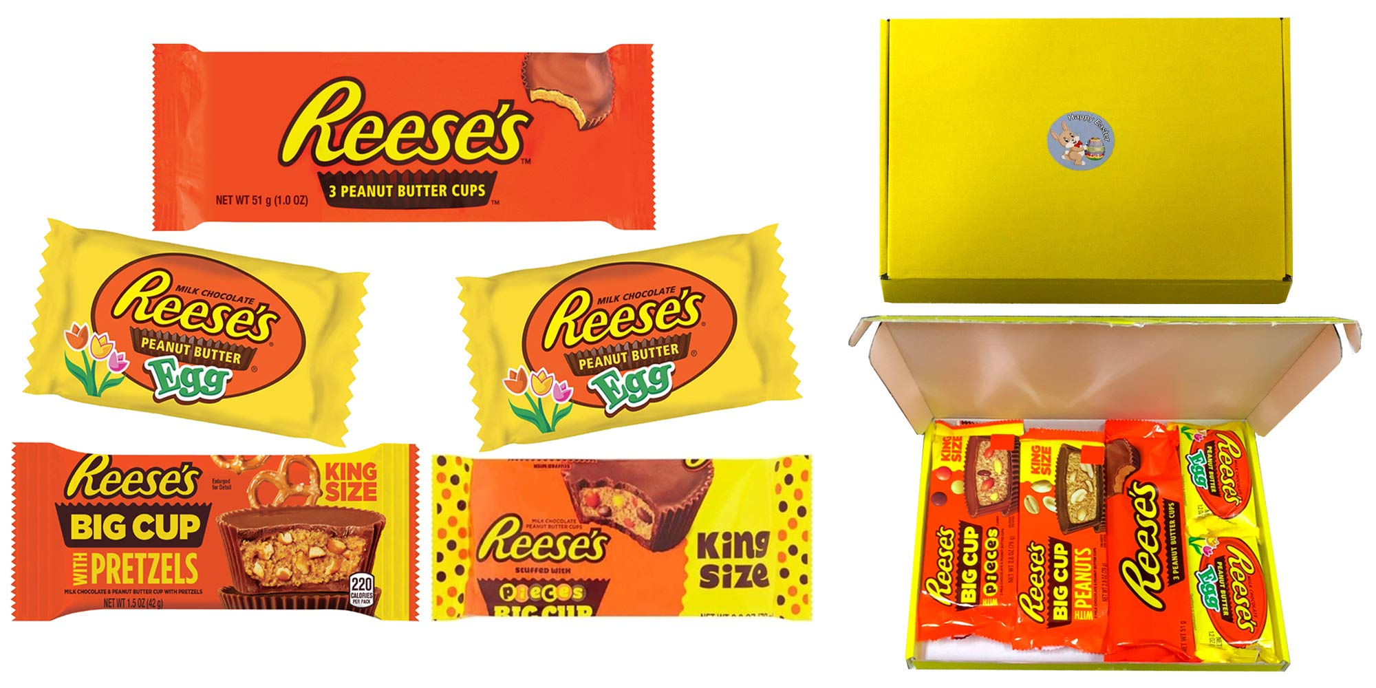 5 Mixed Reese's Peanut Butter Cup Egg 34g + Pieces Big Cup King Size 79g + Crunchy King Size 79g Chocolates